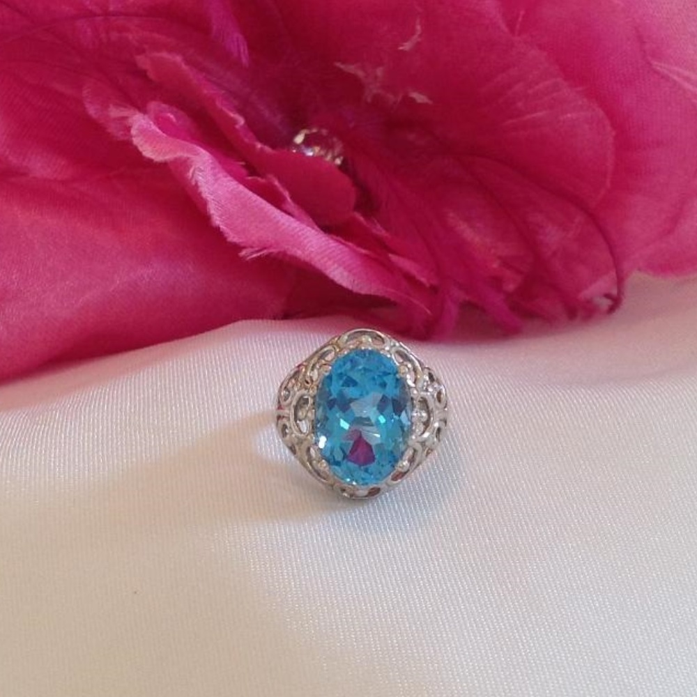 **SOLD** Swiss Blue Topaz Solitaire .925 Ring - Picture 1 of 6